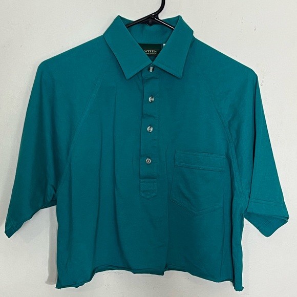 Teal Polo Collar Crop Top - Picture 1 of 8